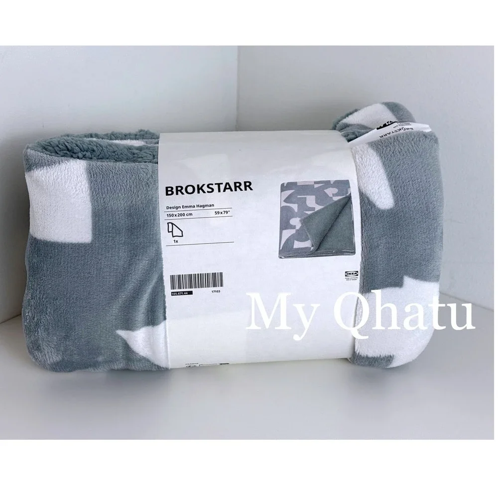 IKEA BROKSTARR Throw Blanket Grey White Geometric 59x79